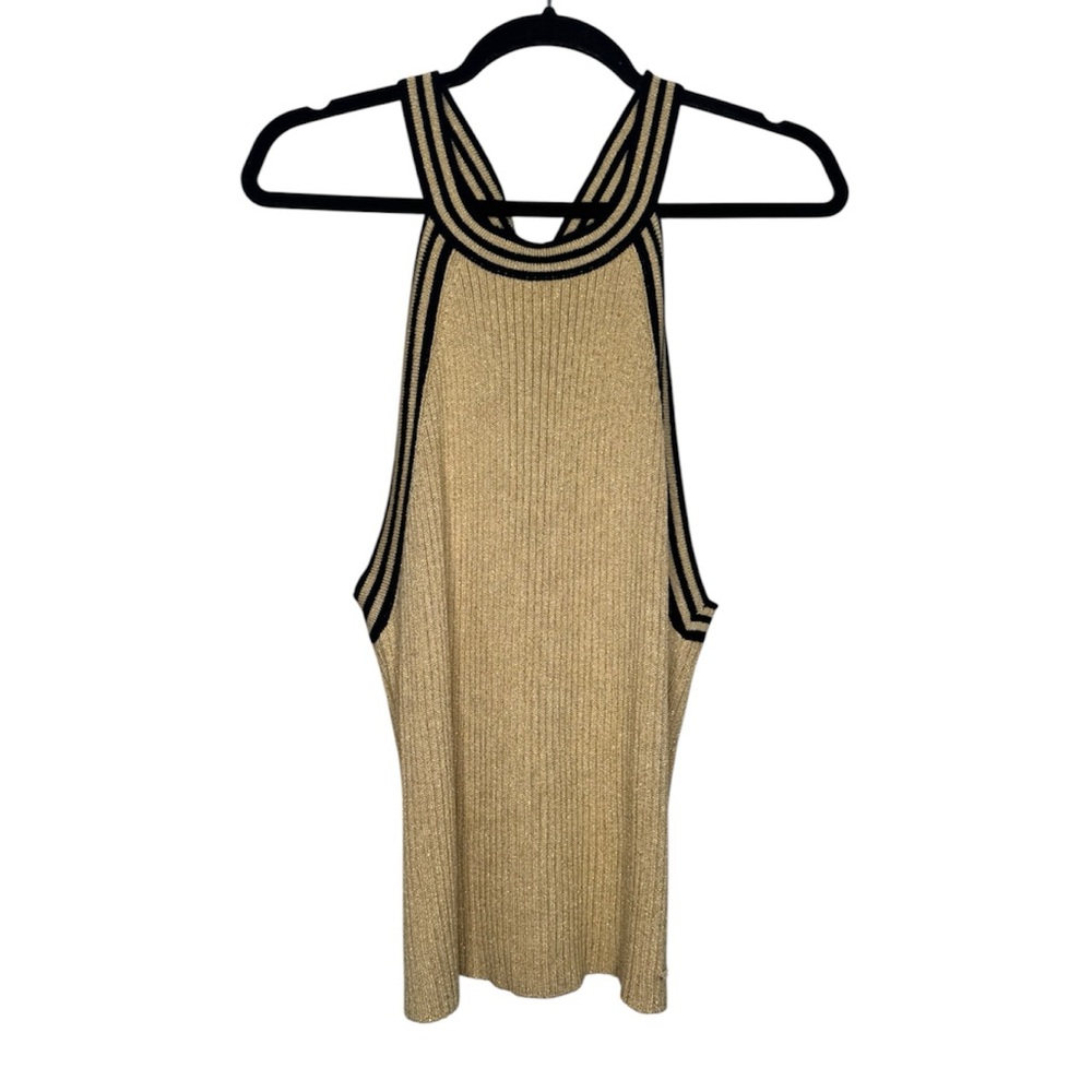 St. John sport rib knit sleeveless key crossover back top blouse cocktail luxury